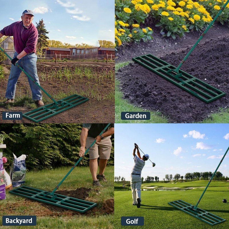 BeeOwner Lawn Leveling Rake Heavy Duty Stainless Steel Lawn Leveler