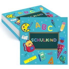 20 Servietten für Schuleinführung Schulanfang Einschulung Deko mit Schulkind Bunten ABC Zuckertüte 1 + 2 = 3 Tafel Rucksack Motiv Schuleinführung Partygeschirr Tischdeko für Schule Jungs Mädchen