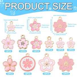 Boutigem - Colgantes de flores esmaltadas con flores de primavera, coloridos tulipán, sakura, flor de cerezo, margarita, metal rosa, adornos colgantes para manualidades, joyería, Esmalte, No es una