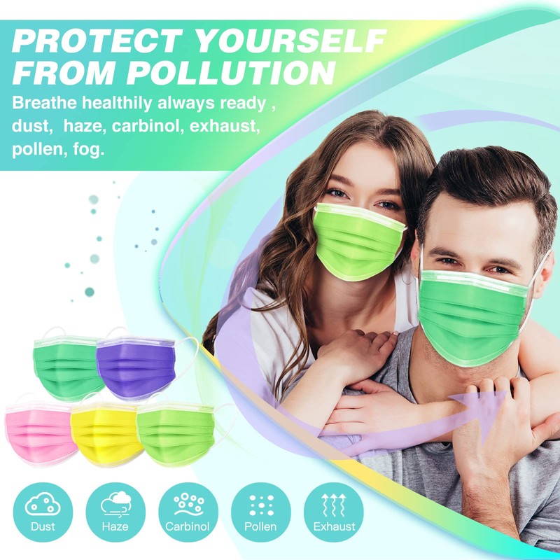 Disposable Face Masks, 50 Pack- 3 Layer Individually Wrapped Masks