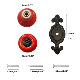 YMAISS 12Pcs Vintage Ceramic Cabinet Knobs Handles Pulls for Kitchen Cabinets Cupboard Bathroom Dresser Wardrobe Closet Decoration Pulls (Red +Black)