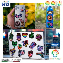 GamesMonkey® - Italian Design Neon Vinyl Waterproof Stickers Kit 220 Pieces - Neon Lights Style Decals for Phone Cases MacBook Laptop PC Bottle Snowboard Luggage Guitar Car Motorcycle Helmet