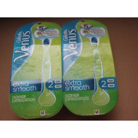 Gillette LOT OF 2 Packs Gillette Venus Extra Smooth  1 Razor Handle 2 Refills SMALL CUT