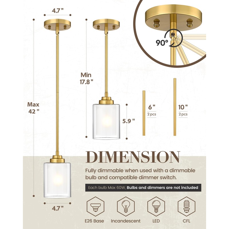 TENGXIN Modern Pendant Light,Brushed Gold Modern Pendant Light for Kitchen