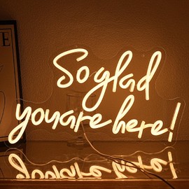 Xixkilly So Glad You Are Here Neon Sign Dimmable Wedding Welcome Neon Lights for Wall Decor Bussines Light Up Sign for Wedding Birthday Decorations Gift