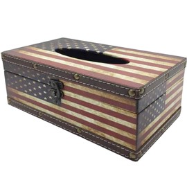 DreamsEden Wooden Tissue Box Cover Holder - Vintage Flag Style Classical Napkin Box for Home Office Room Decor (American Flag)