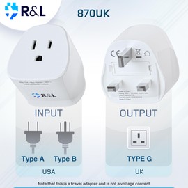 US to UK Plug Adapter by Ropa & Lace (1 Pack) - Essential USA to UK Plug Adapter, Canada to UK Travel Plug, Versatile Type A Plug Adapter, Perfect for American to UK Connections