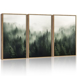 SHENIFY Green Fog Pine Tree Forest Canvas Wall Art 11x14in Framed Modern Artwork Prints Decor