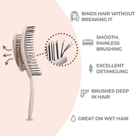 ETHEL Organic Hair Brush without pulling for women, men & children, Detangling brush also for curls & long hair, Unique Professional Detangler Brush with Spiral Spring (Beige)