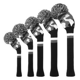 Scott Edward Golf Headcovers 5Pcs for Driver*1 Fairway*2 Hybrid*2,Knitted Elastic Yarn Double Layers Big Pom Protect Golf Club from Scracthes and Dust,Perfect Match Golf Bags (Camouflage)