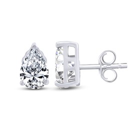White Cubic Zirconia Pear Shape Stud Earrings In 14K White Gold Over Sterling Silver (4 Ct)