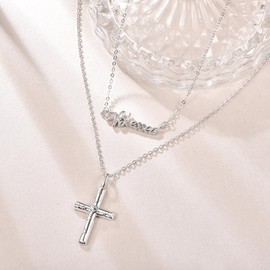 PRAYMOS Cross Chain 925 Sterling Silver Necklace Chains Communion Confirmation Christening Pendant for Women Girls Ladies, Silver, Cubic Zirconia