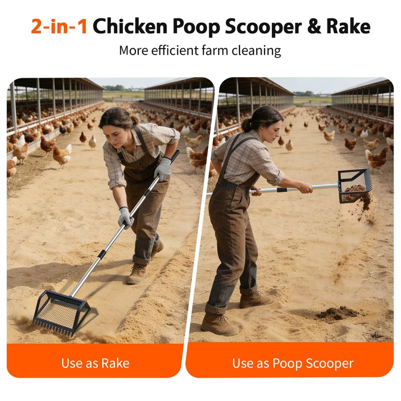 VavoPaw Chicken Poop Scooper,2-in-1 Scoop Shovel&Poop Rake,35-75”Adjustable