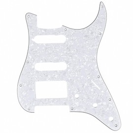 Musiclily Pro 11-Hole HSS Modern Strat Pickguard for American Stratocaster Electric Guitar, 4Ply White Pearl