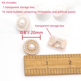 Youmeizer 16PCS Alloy Embellishment Buttons with Artificial Pearls and Rhinestones Set forDIY Handmade Crafts, Coat，Sewing Crafting, Replacement (Gold, 0.8"/20mm)