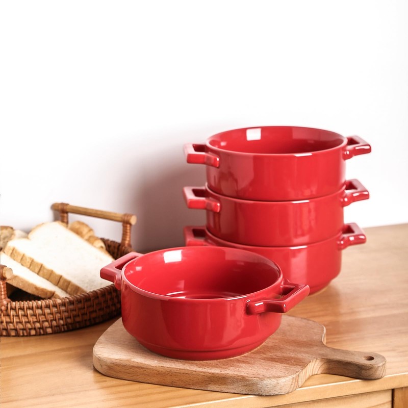 vicrays Ceramic Soup Bowls with Handles, 24 Oz Porcelain Soup