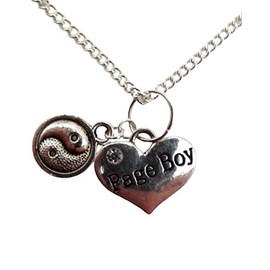 Silver Plated Necklace Page Boy Heart Gem Charm Yin Yang