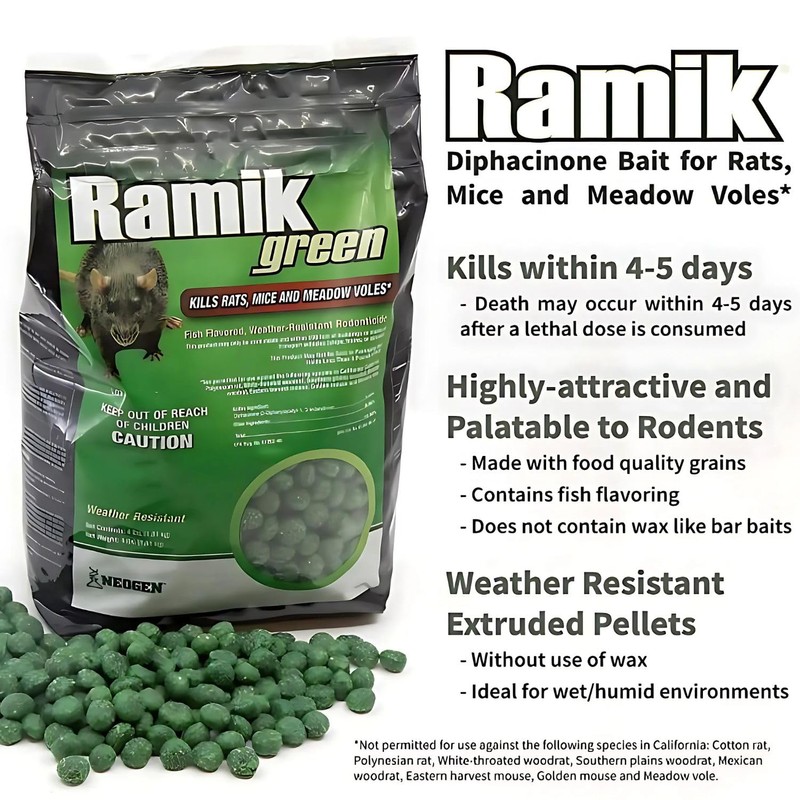 Neogen Ramik Green Fish Flavored Weather Resistant Rodenticide Nuggets, 4