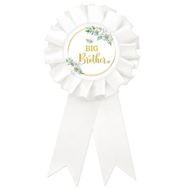 Daisy Flower Big Brother Tinplate Badge Pin, Boho Floral Brother to Be Pin, Happy Birthday Button for Boy, White Rosette Birthday Boy Award Ribbon, Daisy Baby Shower Party Favors