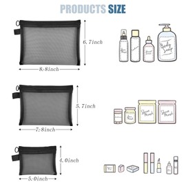 IHYjinchoo 2 Pcs Black Cosmetic Organizer Pouch with Zipper, Mesh Makeup Bag for Travel or Daily Use, Nylon Toiletries Bag for Women & Men (2, Black)
