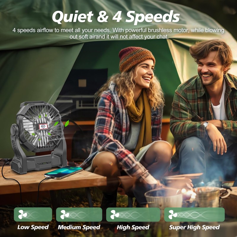 CONBOLA Upgraded Camping Fan - 20000mAh, LED Lantern, 270° Rotate,