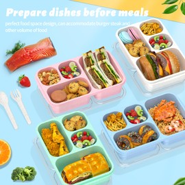 Large Capacity Bento Box for Adults, 4-Piece Set – Stackable Lunch Box with 4 Compartments, Microwave & Dishwasher Safe, Reusable Meal Prep Containers, Snack Containers for Kids & Adults (White)