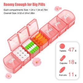 Extra Large Pill Organizer 2 Pack, XL Pill Box 7 Day, Weekly Pill Case with Large Capacity, Jumbo Organizer, BPA Free (Pink+White)