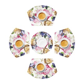 Round Table Placemats Set of 5 Watercolor Flower Wedge Placemats with Centerpiece Heat Resistant Non-Slip for Home Kitchen Dining Party Table Decoration