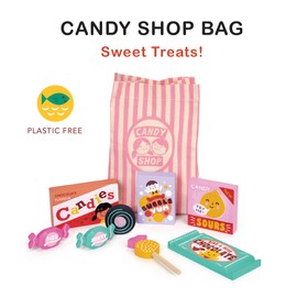 Mentari Toys - Candy Shop Bag - 9pc Wooden Play Candy Set with Bag - Pretend Play Market Accessories - Encourage Role Play and Develop Social Skills - Gift for Toddlers - Age 3+