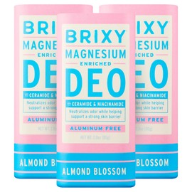 BRIXY Magnesium Deodorant, Effective Odor Control With Ceramide & Niacinamide For Skin Health, Aluminum Free, Baking Soda Free, Sensitive Skin Deodorant, Vegan, Plastic Free (3 pack, Almond Blossom)