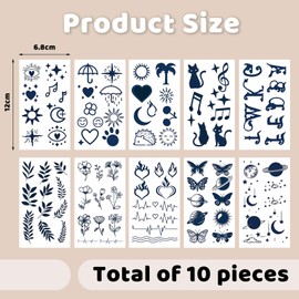 LunarCharm 10 Blätter Fake Tattoos Schwarz Temporäre Klebetattoos Erwachsene Wasserdicht Tattoo Mädchen Arm Tattoo Klebe Aufkleber Tatoos zum Aufkleben