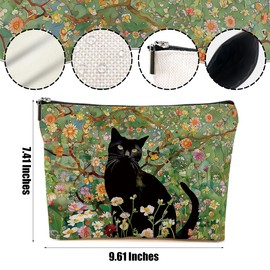 DHKG Floral Cat Makeup Bag Cat Gifts Cosmetic Bag Cat Lover Gifts for Women Girls Friend Daughter Cat Themed Gifts Cat Stuff Travel Organizer Zipper Pouch Graduation Birthday Friendship Gifts