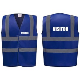 Brook Hi Vis Premium Safety Vest - VISITOR Printed Front & Back, Event Management High Viz Waistcoat, Available in 14 Colours, Festivals (UK, Alpha, L, Regular, Regular, Blue)