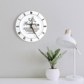 50th Anniversary Ceramic Clock, Elegant Clock Gifts for Couple’s Wedding Anniversary, Golden Anniversary, Unique Wall Decor Clocks for Kitchen Living Room (WHITE-50Y-D)