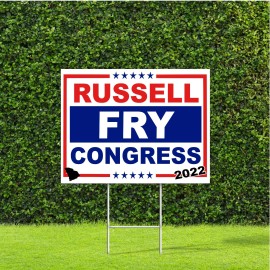 DesignThatSign Russell Fry Congress South Carolina Race Red White & Blue Yard Sign with Metal H
