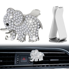 Frienda Bling Car Accessories Rhinestone Elephant Freshener Car Decor for Women Bling Diamond Vent Clip Air Rhinestone Outlet Vent Interior Decoration(Silver)