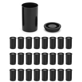 QWORK® 25 Pcs Film Canisters with Lids, Plastic Camera Reel Containers, for Scientific Activity Small Accessories, Black