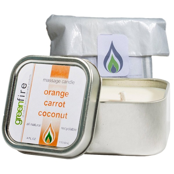 Greenfire All Natural Massage Oil Candle, Orange Carrot Coconut, 4 Fluid Ounce