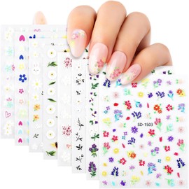 Nicedeco 15 Sheets Flower Nail Art Stickers Floral Nail Decals Self-Adhesive Nail Supplies Nail Art Design Decoration 001