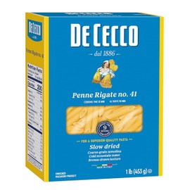 De Cecco Penne Rigate No. 41 Pasta, 16 Oz, Authentic, Slow Dried, Made with Durum Wheat, Versatile Pasta for Sauces & Recipes, Made in Italy