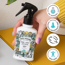 Sole-Pourri Shoe Deodorizer + Foot Spray, 3.4 Fl Oz, Up to 150 Uses, Funk-Fighting Odor Freshener with Essential Oils, for Smelly Shoes, Feet & Gym Bags, Citrus & Mint Scent