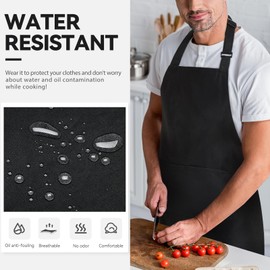 NLUS Extra Large Aprons for Men, Adjustable Black Chef Apron for Men Kitchen Cooking Aprons for Women with 2 Pockets, Water & Oil Resistant - 1 PACK