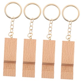 LALAFINA Creative 4pcs Wood Phone Holder Keychains Mini Portable Cellphone Holders Keyring Ornaments