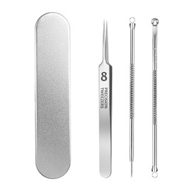 AioBos Square Stopper Remover, Tweezers, Tweezers, Acne, 0.0004 inch (0.01 mm) Tip, Precision Tweezers (Compatible with Skin Troubles such as Square Bungs), Pore Care, Instruction Manual Included, Storage Box, Set of 4