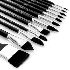 Watercolor Brushes Professional Set，FENORKEY 12Pcs Synthetic Squirrel Hair Artist Watercolor Paint Brushes, Including Round Pointed, Flat, Dagger, Cat's Tongue for Watercolor Gouache Inks Painting