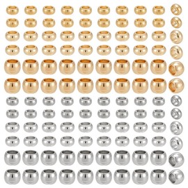 PH PandaHall 300 piezas 3 tamaños 2 colores cuentas de tubo de acero inoxidable 304 para engarzar con diámetro de 1.5 mm, 2 mm, 2.5 mm para hacer joyería en color acero inoxidable dorado