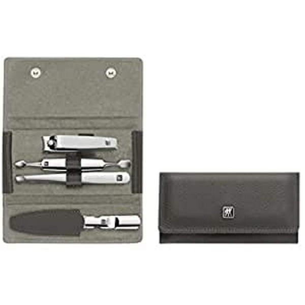 ZWILLING 97697-005-0 4-Piece Manicure Set with Stainless Steel Nail Clippers Cowhide Leather Anthracite