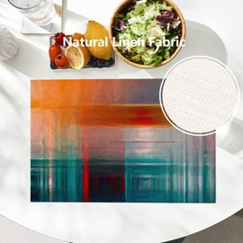 Batmerry Orange Abstract Color Placemats,Blue Modern Washable Linen Table Mats for Kitchen Table Double Insulation Decor Dining Set Indoor Outdoor 12X18 in Set of 4