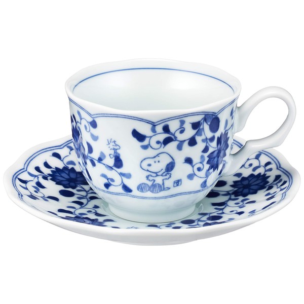 Kanesho Pottery Snoopy Peanuts Blue and White Tea Cup and Saucer Set 630737