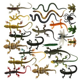 Yitaocity 24Pcs Small Realistic Frog Lizard Insect Snake Dragonfly Ant Reptile Figure Animals for School Project Garden Toy Birthday Gift Party Supplies Home Decor Game (Classic B)